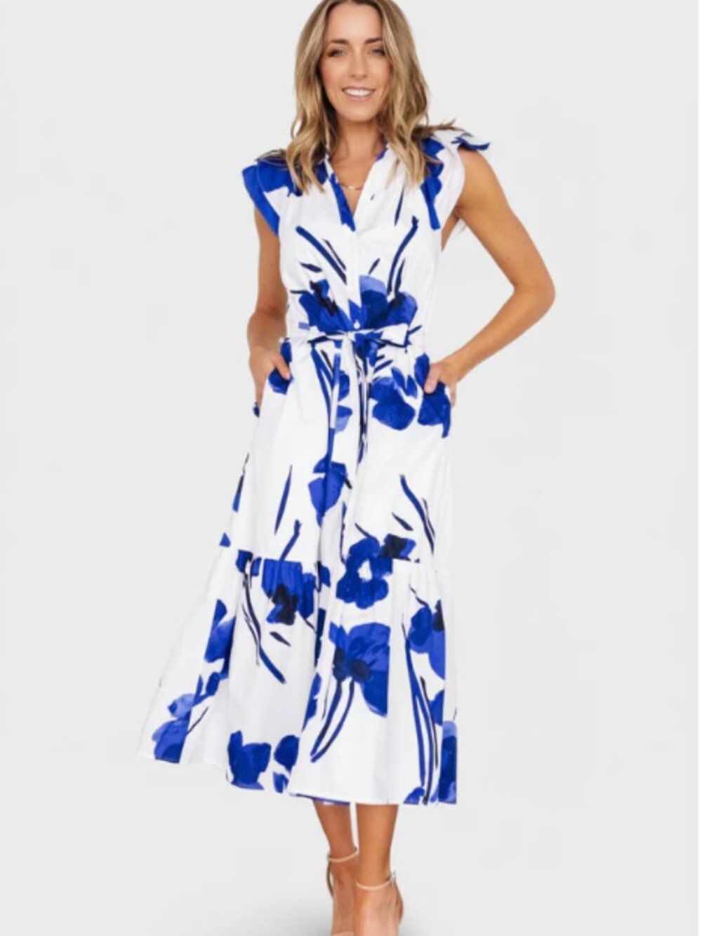 NWT Baltic Born Blakely Cotton Midi Dress White Blue SUGARLIPS Neli Charlotte M